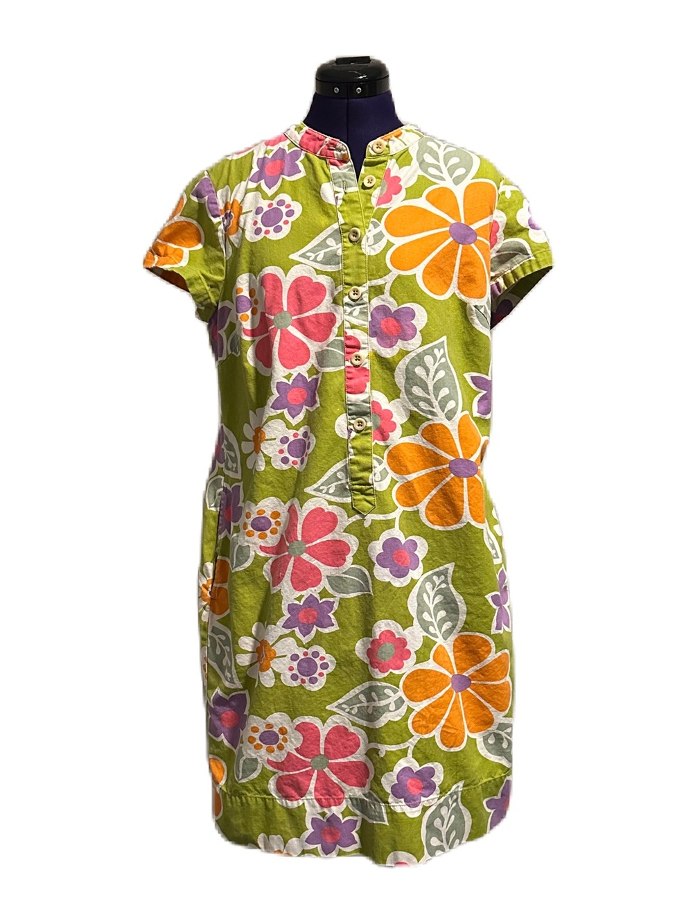 Vintage Boden Green Colorful Floral Short Sleeve Shift Dress